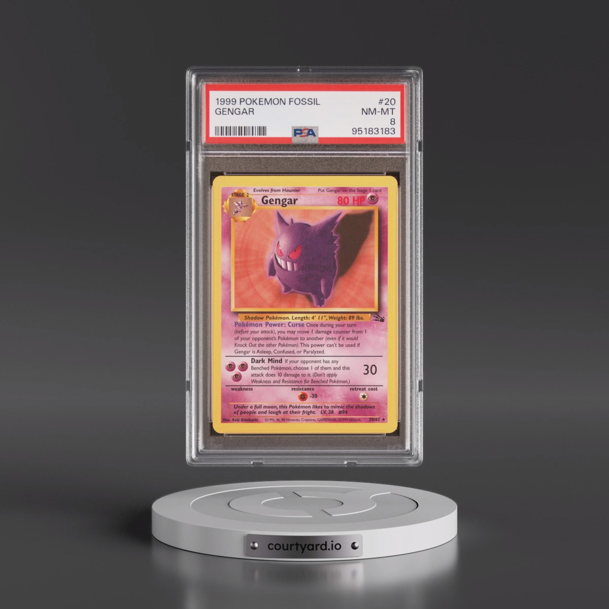 1999 Pokémon Fossil #20 Gengar (PSA 8 NM-MT)