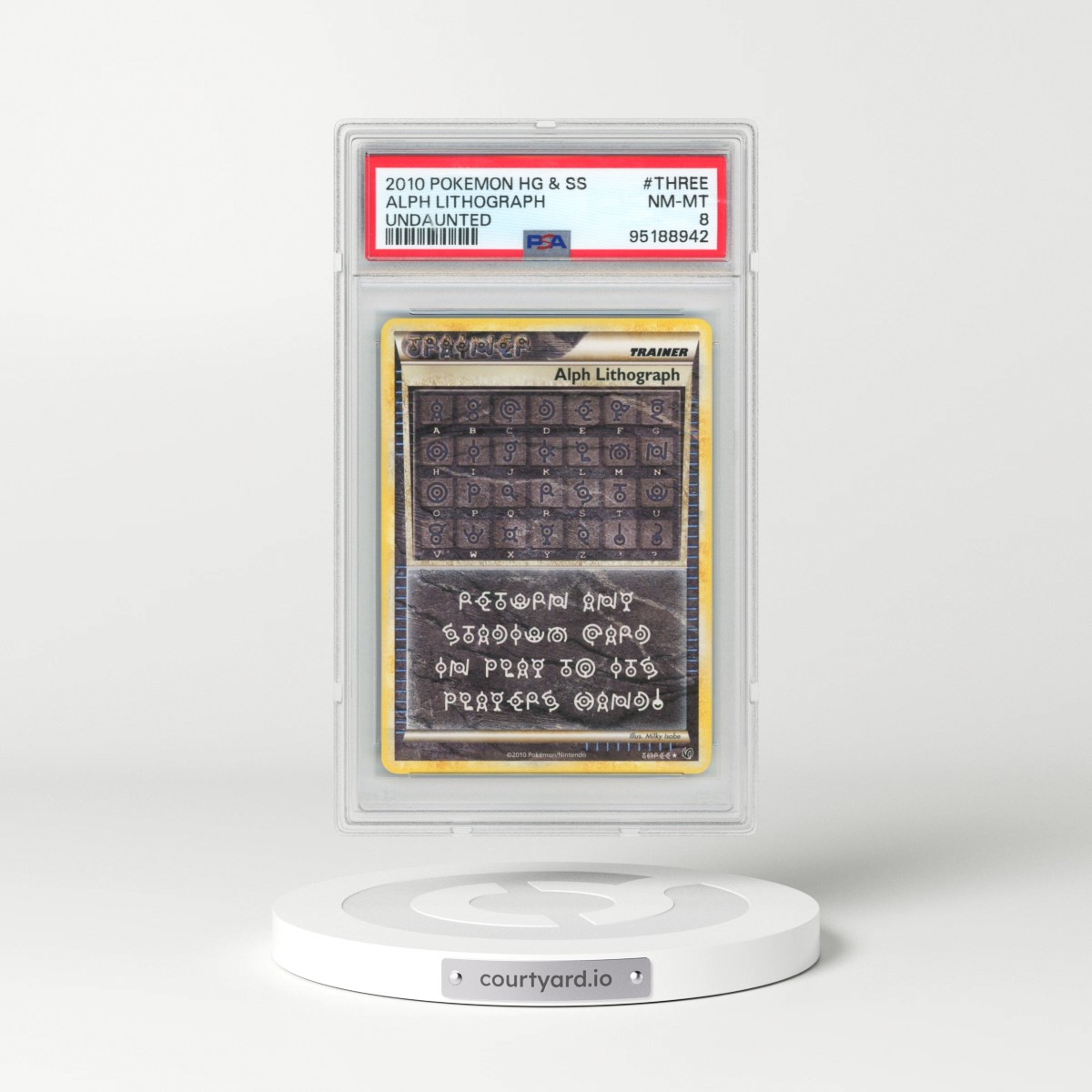 2010 Pokémon Heartgold & Soulsilver Undaunted #THREE Alph Lithograph (PSA 8 NM-MT)