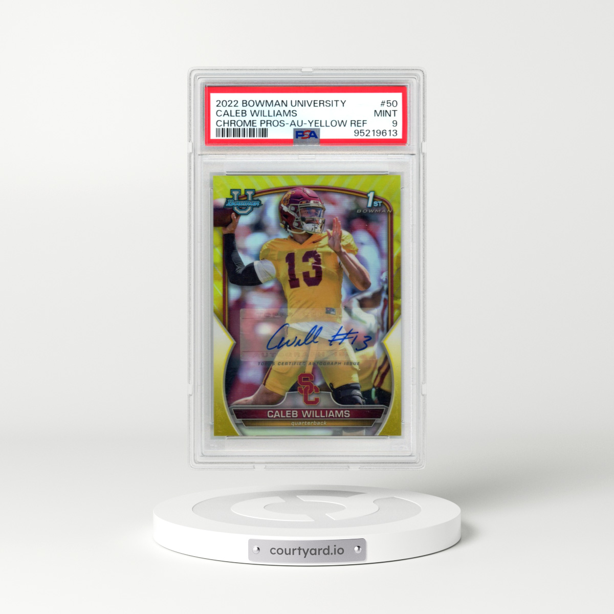 2022 Bowman University Chrome Prospects #50 Caleb Williams - Autograph-Yellow Refractor (PSA 9 MINT)