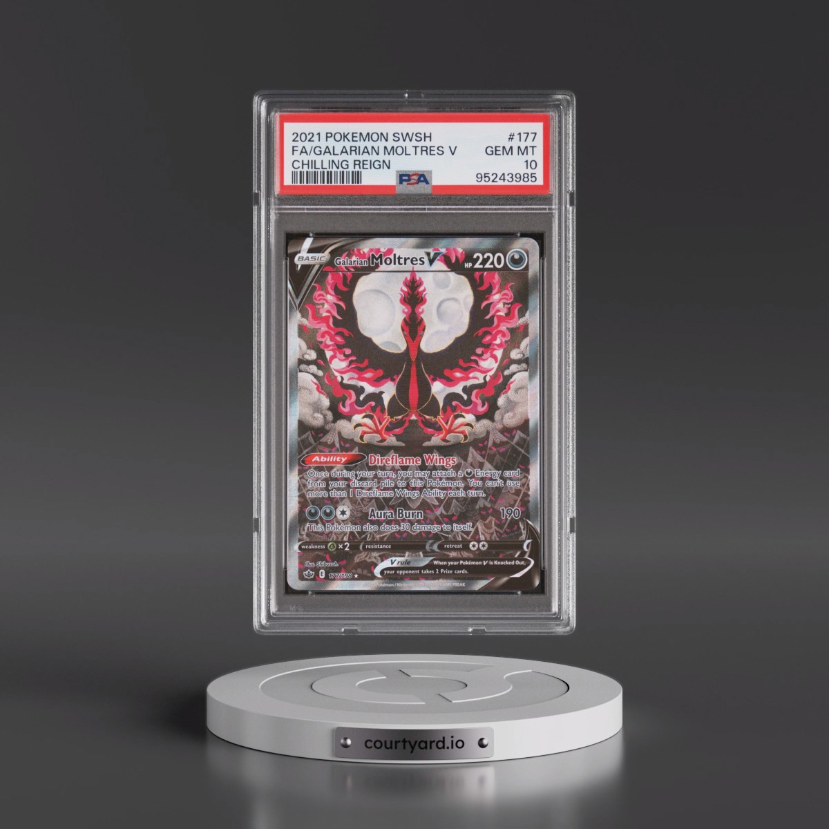 2021 Pokémon Sword & Shield Chilling Reign #177 Galarian Moltres V - Holo Full Art (PSA 10 GEM MINT)