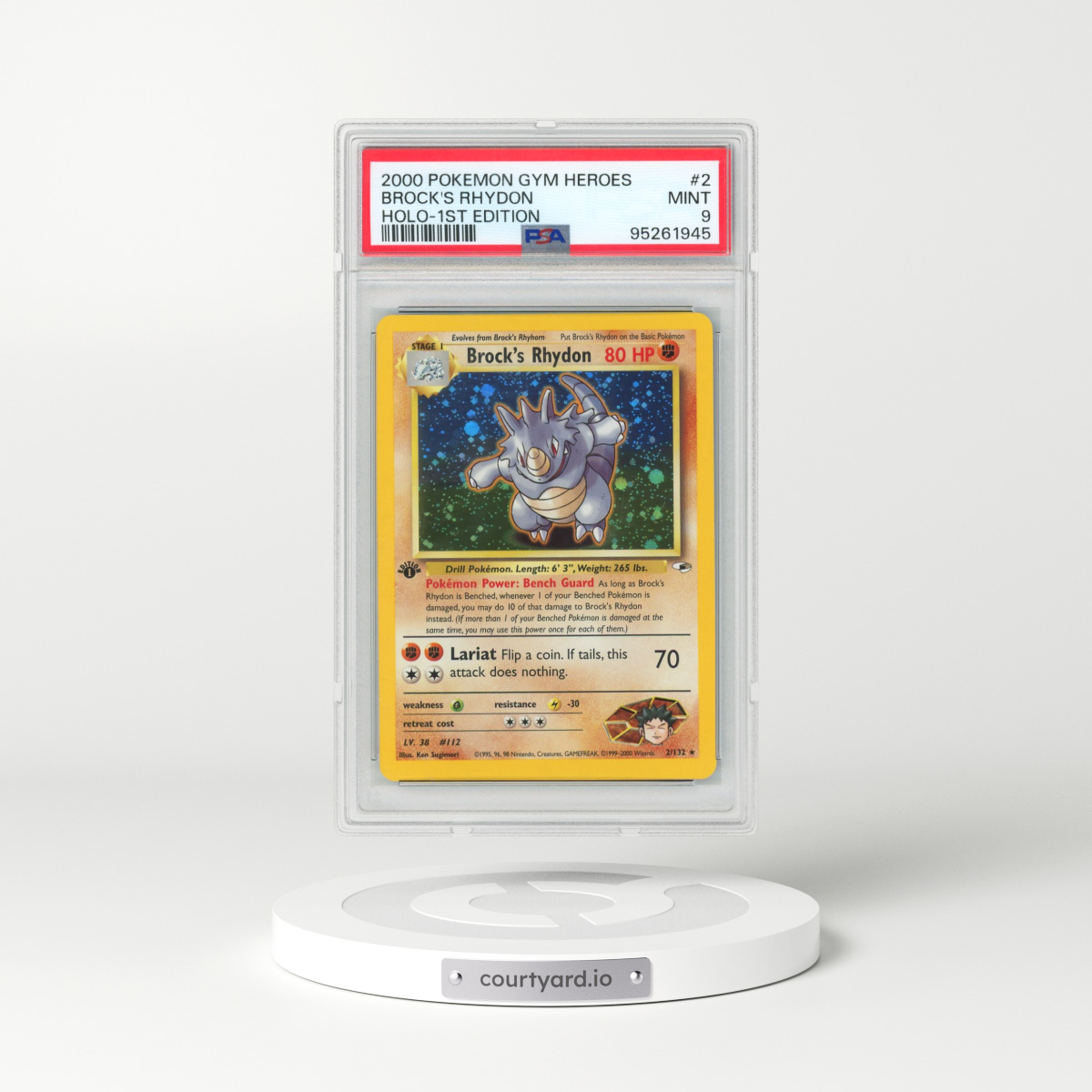 2000 Pokémon Gym Heroes #2 Brock's Rhydon - 1st Edition Holo (PSA 9 MINT)