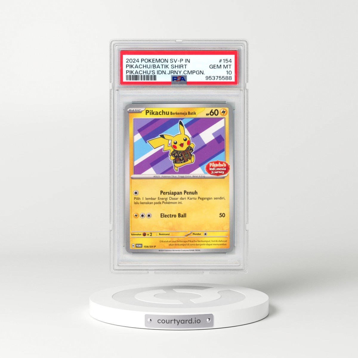 2024 Pokémon SV-P Promo #154 Pikachu in Batik Shirt - Pikachu's Indonesia Journey Campaign (PSA 10 GEM MINT)