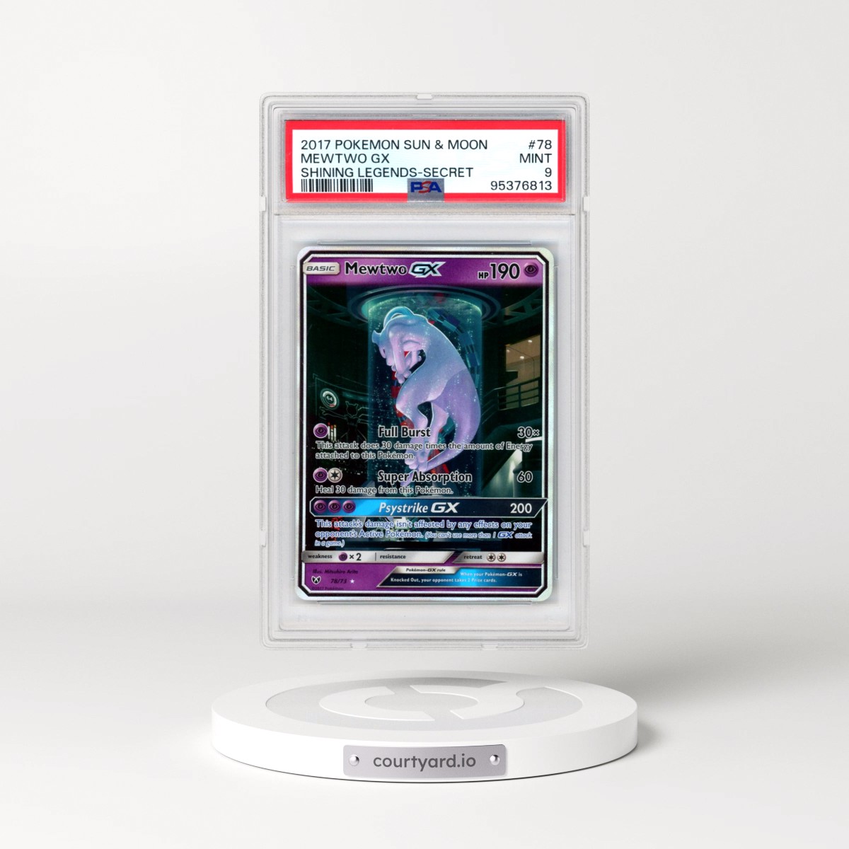 2017 Pokémon Sun & Moon Shining Legends #78 Mewtwo GX - Holo Secret (PSA 9 MINT)