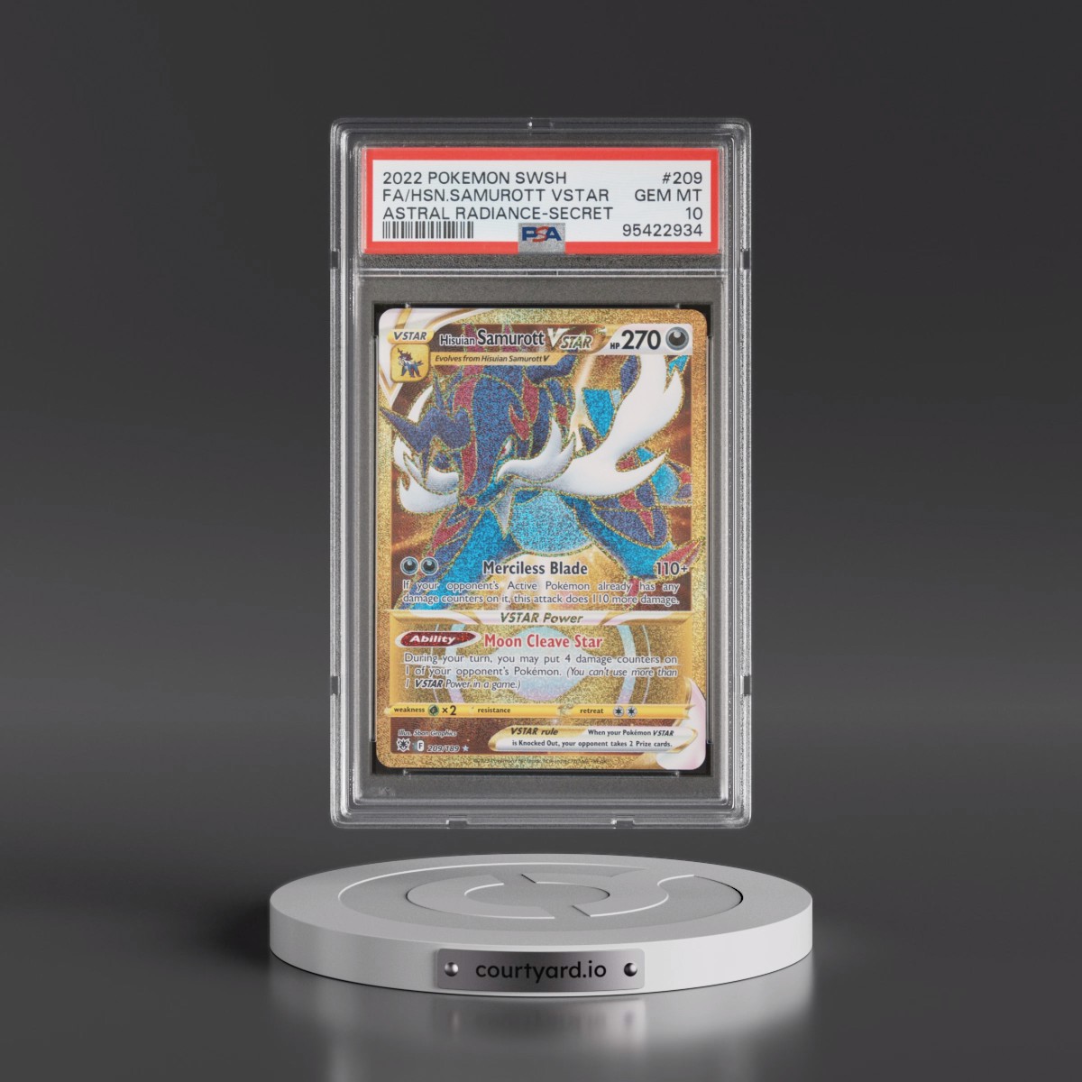 2022 Pokémon Sword & Shield Astral Radiance #209 Hisuian Samurott Vstar - Full Art Secret (PSA 10 GEM MINT)