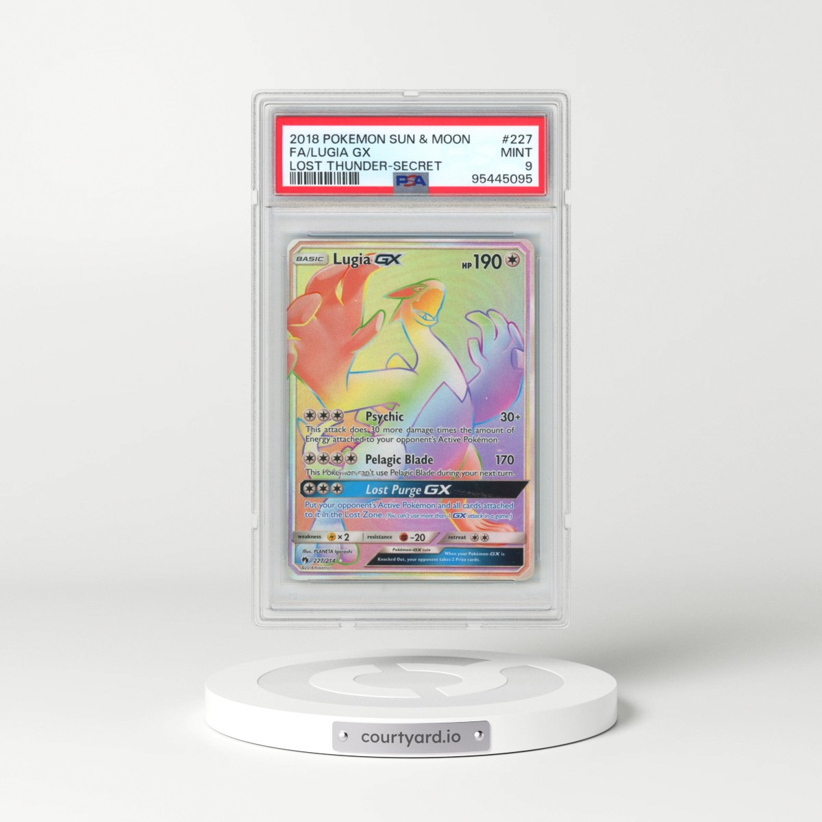 2018 Pokémon Sun & Moon Lost Thunder #227 Lugia GX - Holo Full Art Secret (PSA 9 MINT)