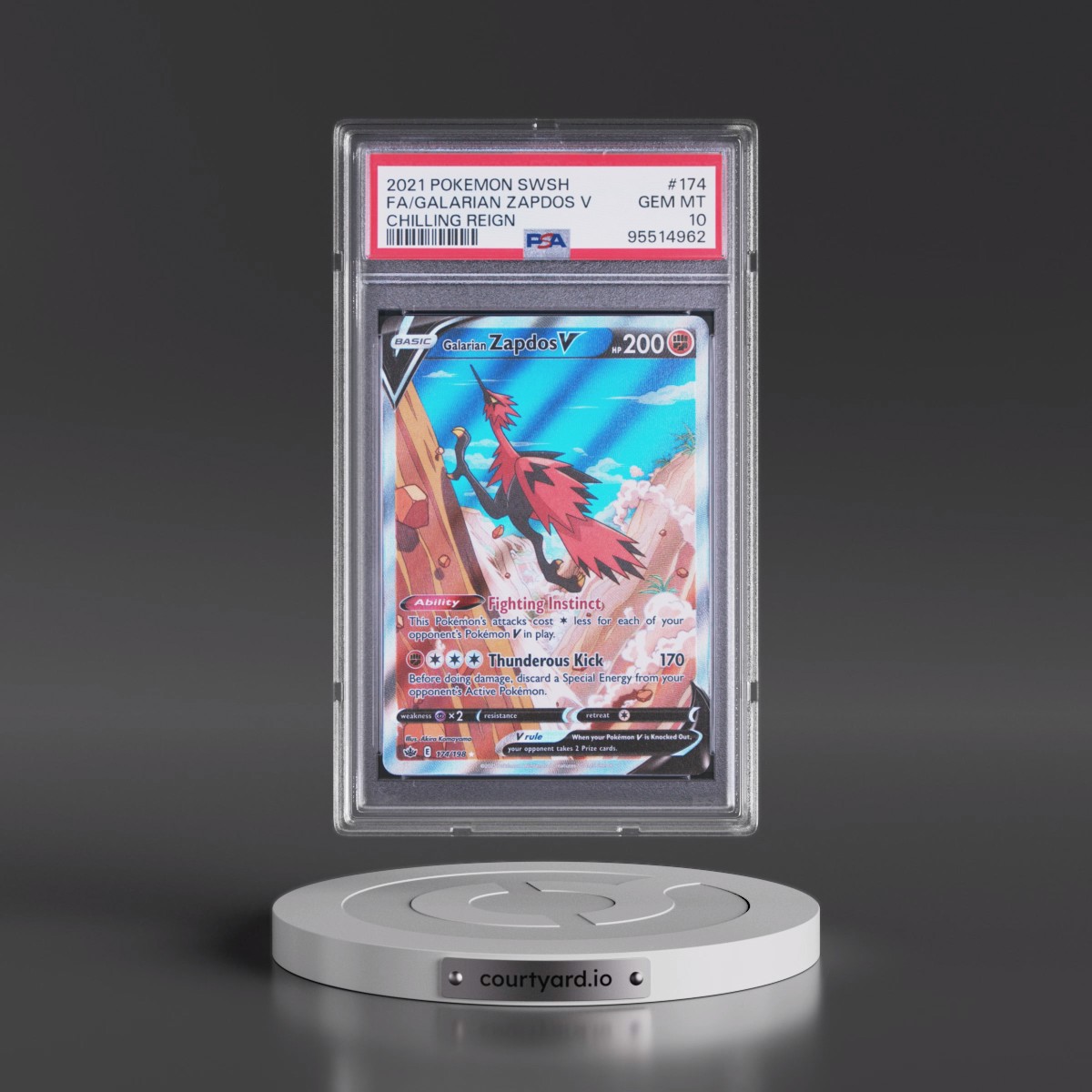 2021 Pokémon Sword & Shield Chilling Reign #174 Galarian Zapdos V - Holo Full Art (PSA 10 GEM MINT)
