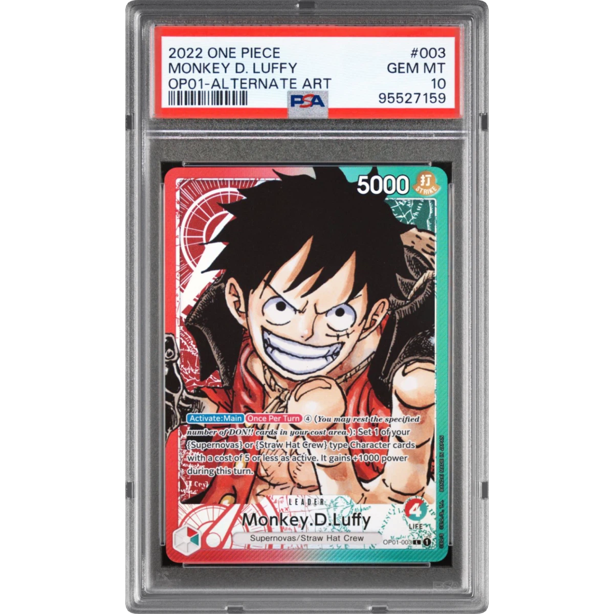 2022 One Piece Romance Dawn #003 Monkey D. Luffy - Alternate Art, PSA 10