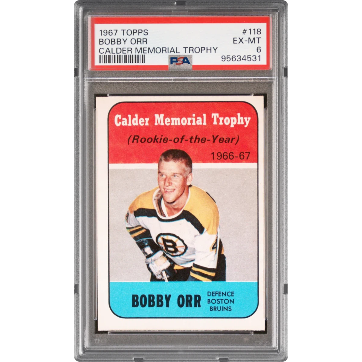 1967 Topps #118 Bobby Orr - Calder Memorial Trophy (PSA 6 EX-MT)
