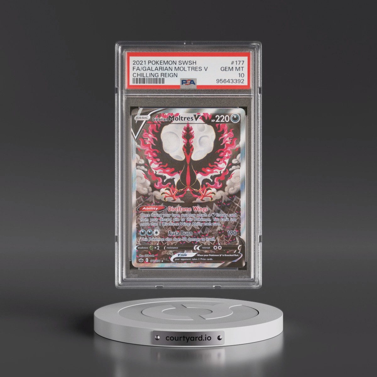 2021 Pokémon Sword & Shield Chilling Reign #177 Galarian Moltres V - Holo Full Art (PSA 10 GEM MINT)