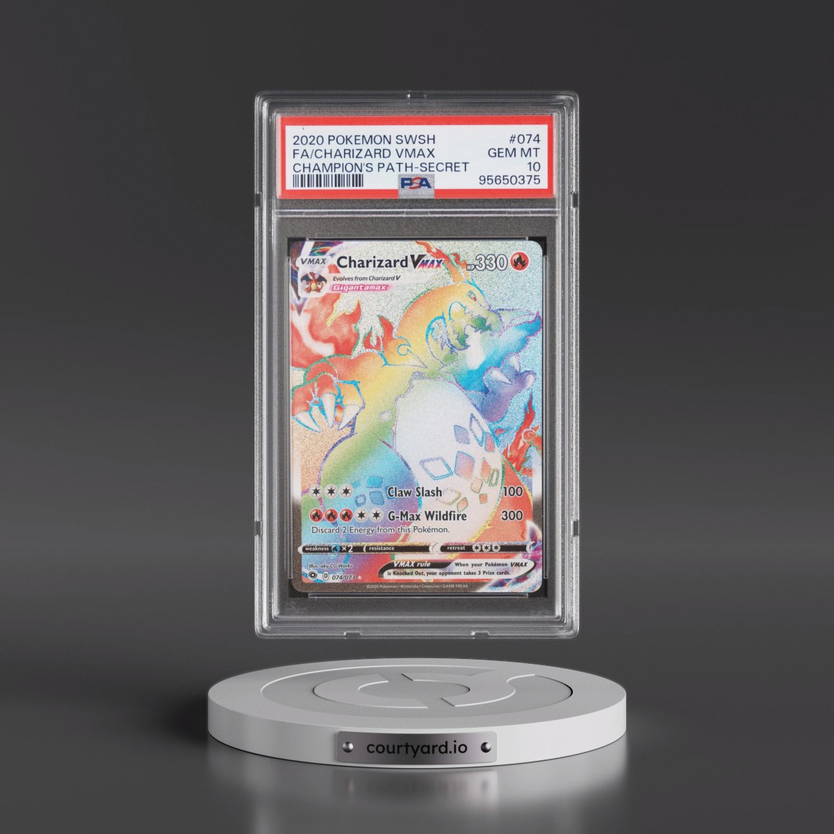 2020 Pokémon Sword & Shield Champion's Path #074 Charizard Vmax - Full Art Secret (PSA 10 GEM MINT)