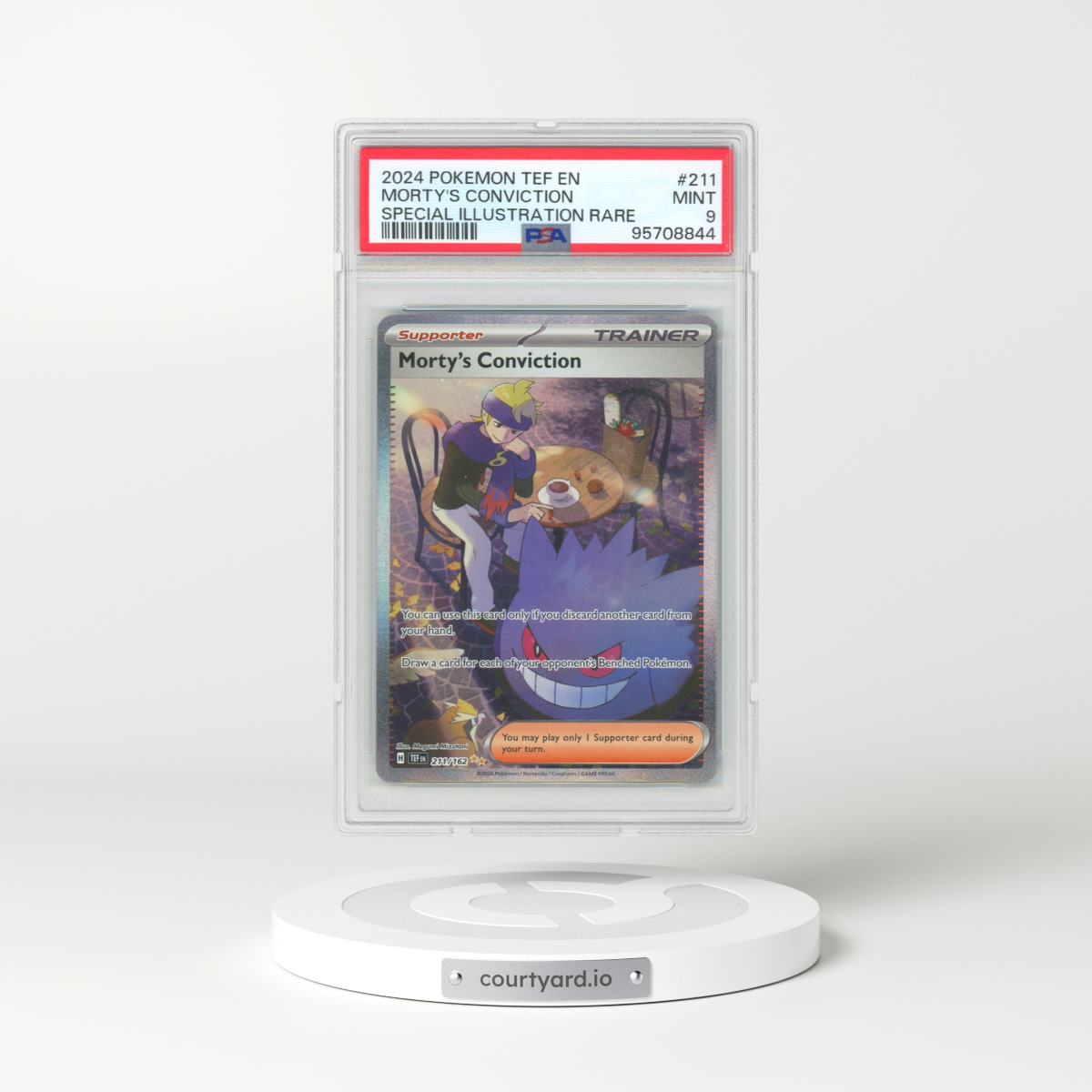 2024 Pokémon Tef EN-Temporal Forces #211 Morty's Conviction - Special Illustration Rare (PSA 9 MINT)