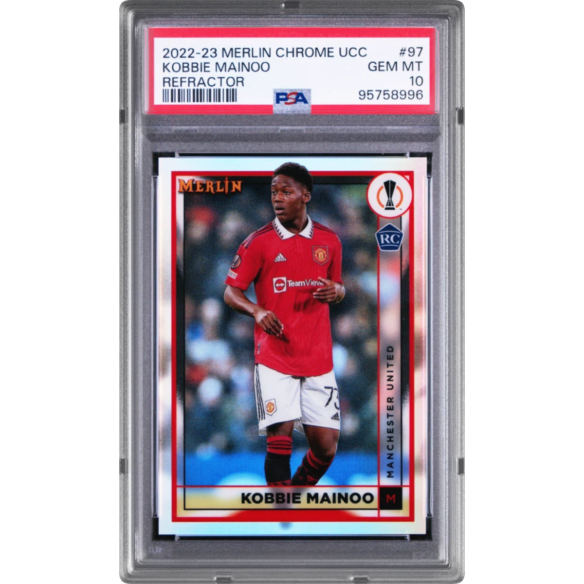 2022-23 Topps Merlin Chrome UEFA Club Competitions #97 Kobbie Mainoo - Refractor (PSA 10 GEM MINT)
