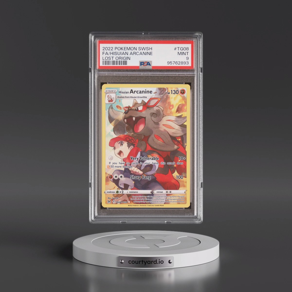 2022 Pokémon Sword & Shield Lost Origin #TG08 Hisuian Arcanine - Full Art (PSA 9 MINT)