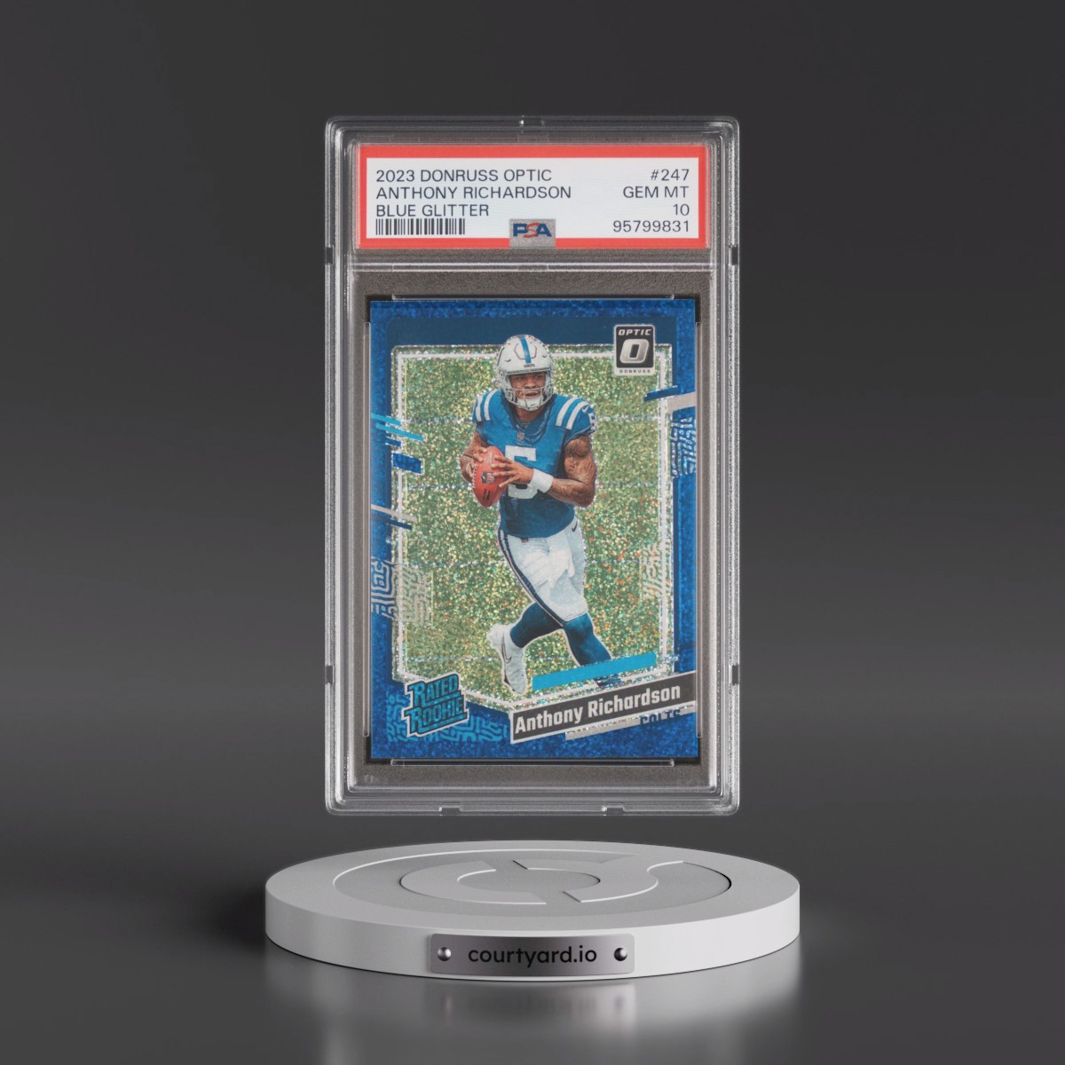 2023 Panini Donruss Optic #247 Anthony Richardson - Blue Glitter (PSA 10 GEM MINT)
