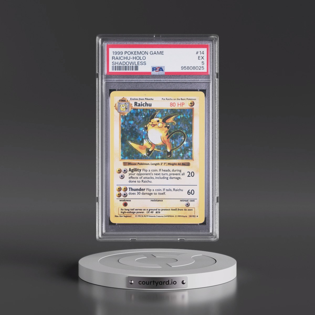 1999 Pokémon Game #14 Raichu - Holo Shadowless (PSA 5 EX)