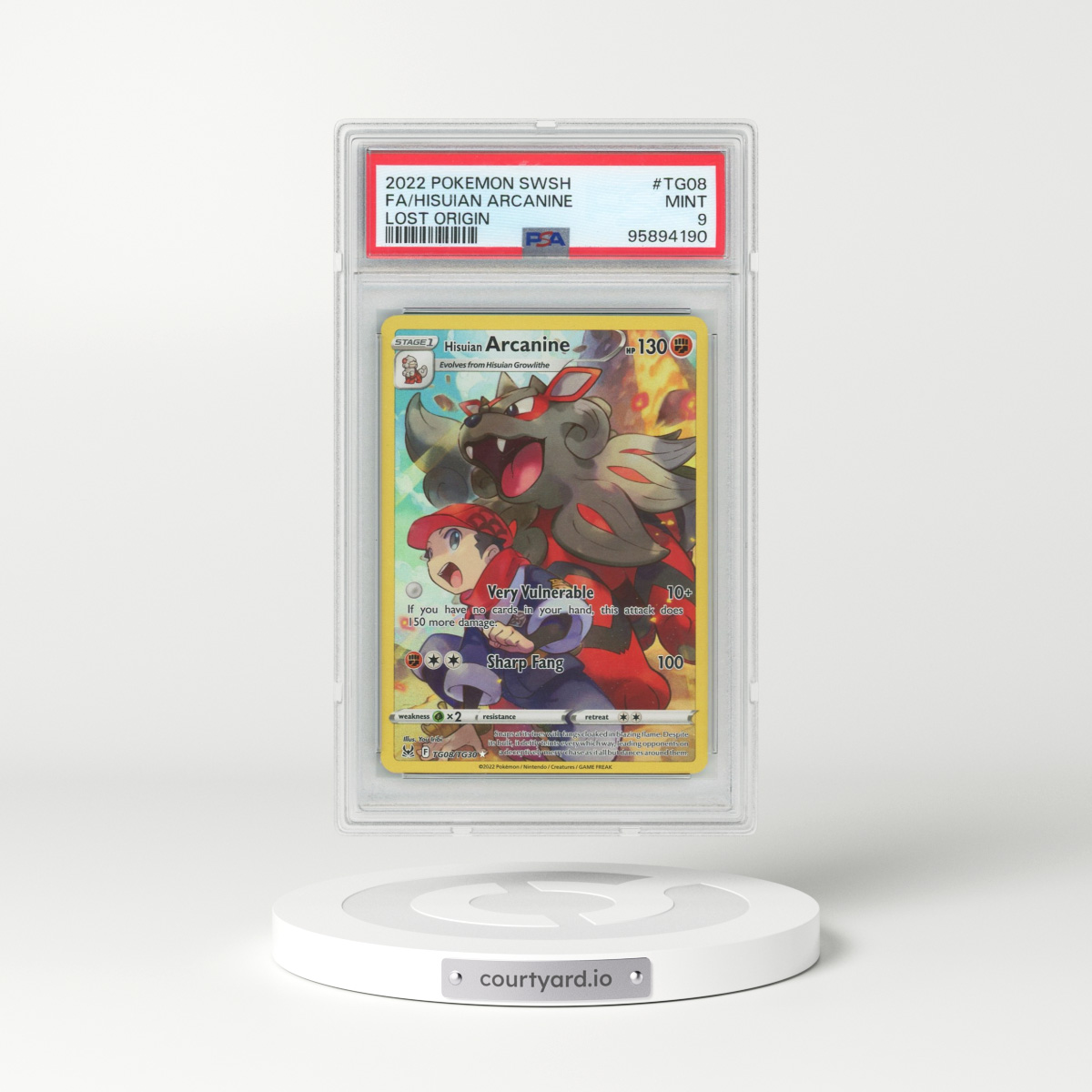 2022 Pokémon Sword & Shield Lost Origin #TG08 Hisuian Arcanine - Full Art (PSA 9 MINT)