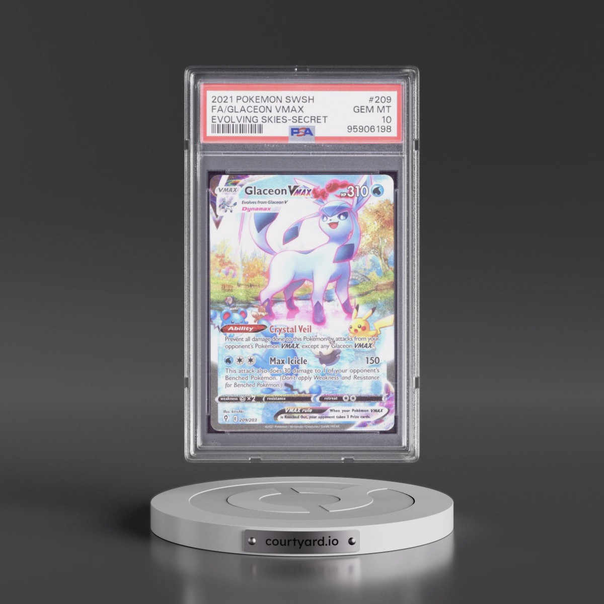 2021 Pokémon Sword & Shield Evolving Skies #209 Glaceon Vmax - Full Art Secret (PSA 10 GEM MINT)