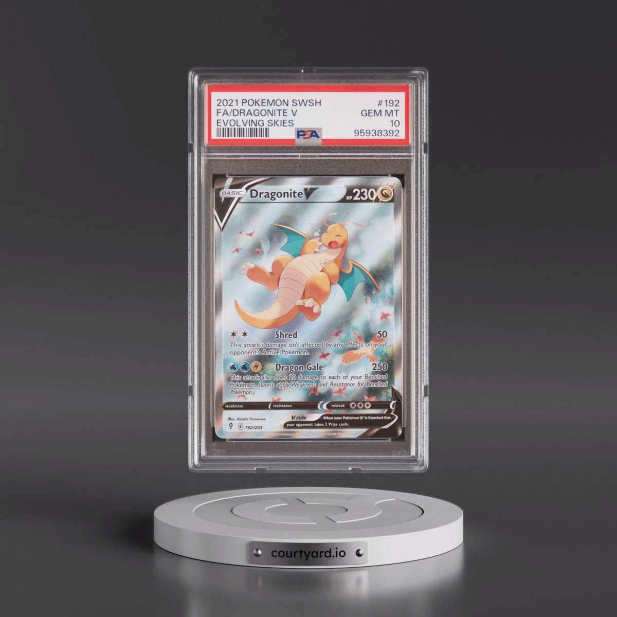 2021 Pokémon Sword & Shield Evolving Skies Dragonite V - Holo Full Art #192 PSA 10