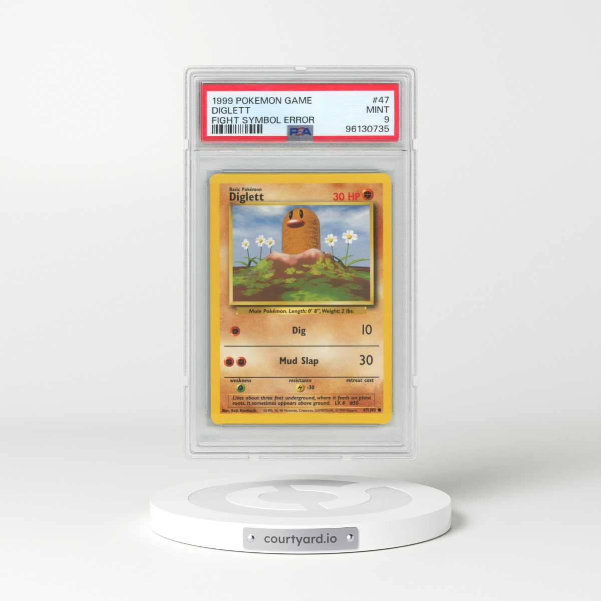 1999 Pokémon Game #47 Diglett - Fight Symbol Error (PSA 9 MINT)
