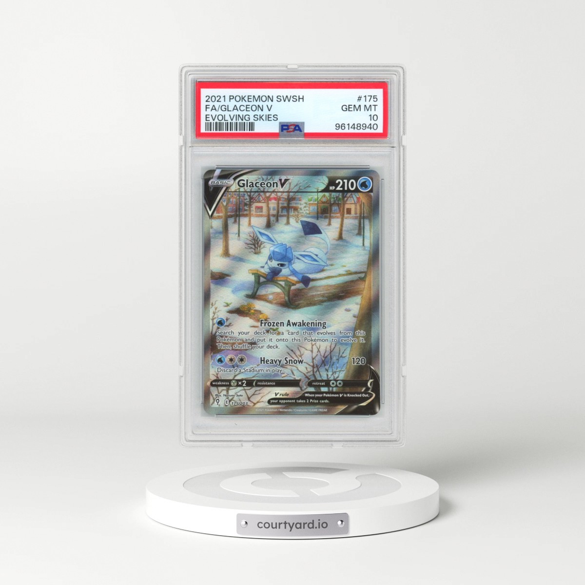 2021 Pokémon Sword & Shield Evolving Skies #175 Glaceon V - Holo Full Art (PSA 10 GEM MINT)