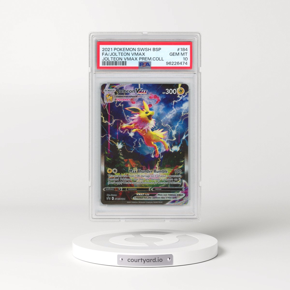 2021 Pokémon Swsh Black Star Promo #184 Jolteon Vmax - Full Art Jolteon Vmax Premium Collection (PSA 10 GEM MINT)