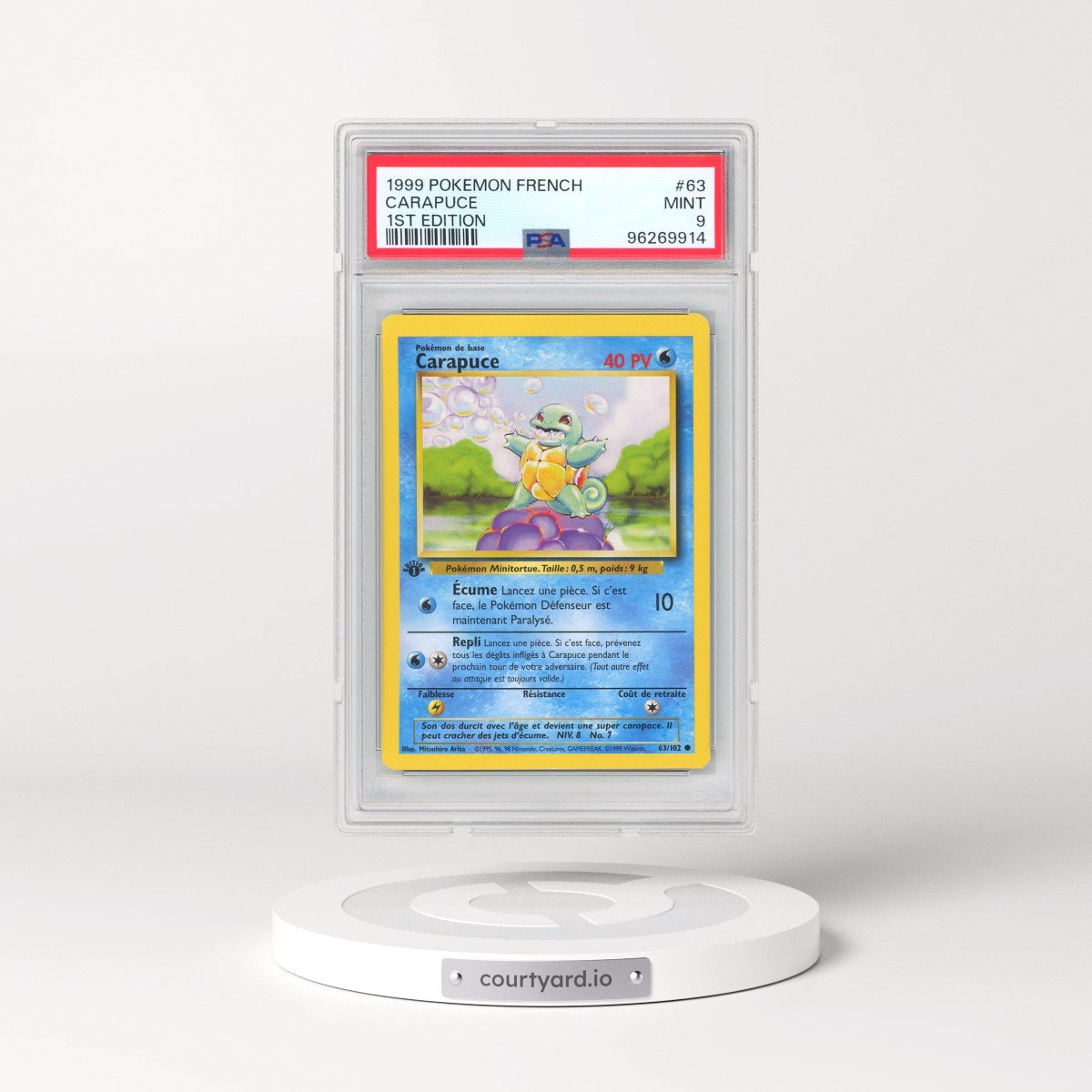 1999 Pokémon #63 Carapuce - 1st Edition (PSA 9 MINT)