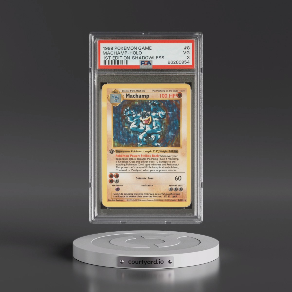 1999 Pokémon Game #8 Machamp - 1st Edition Holo Shadowless (PSA 3 VG)