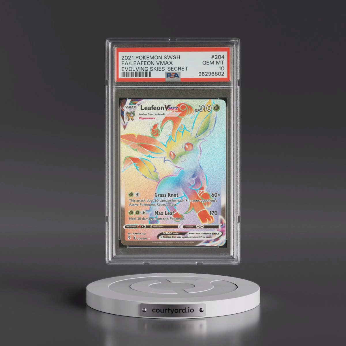 2021 Pokémon Sword & Shield Evolving Skies #204 Leafeon Vmax - Full Art Secret (PSA 10 GEM MINT)