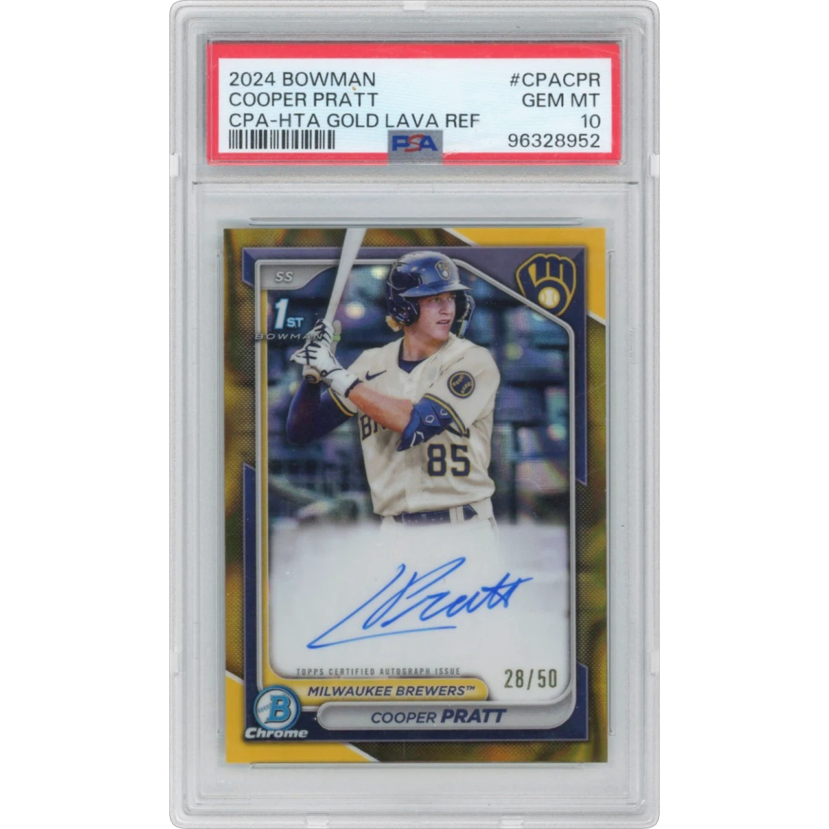 2024 Bowman Chrome Prospect Autographs #CPACPR Cooper Pratt - Hta Gold Lava (PSA 10 GEM MINT)