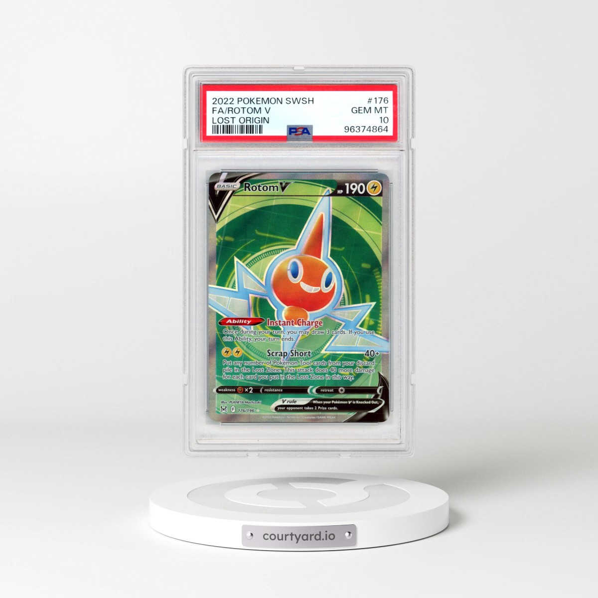 2022 Pokémon Sword & Shield Lost Origin #176 Rotom V - Holo Full Art (PSA 10 GEM MINT)