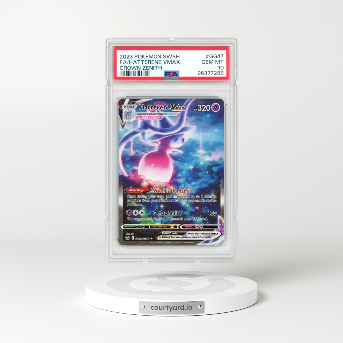 2023 Pokémon Sword and Shield Crown Zenith #GG47 Hatterene Vmax - Full Art (PSA 10 GEM MINT)