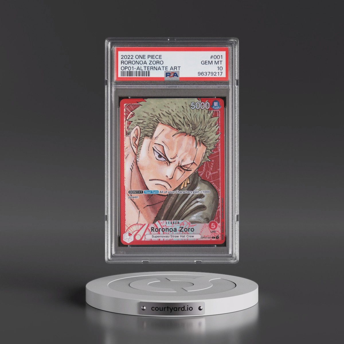 2022 One Piece OP01-Romance Dawn #001 Roronoa Zoro - Alternate Art (PSA 10 GEM MINT)