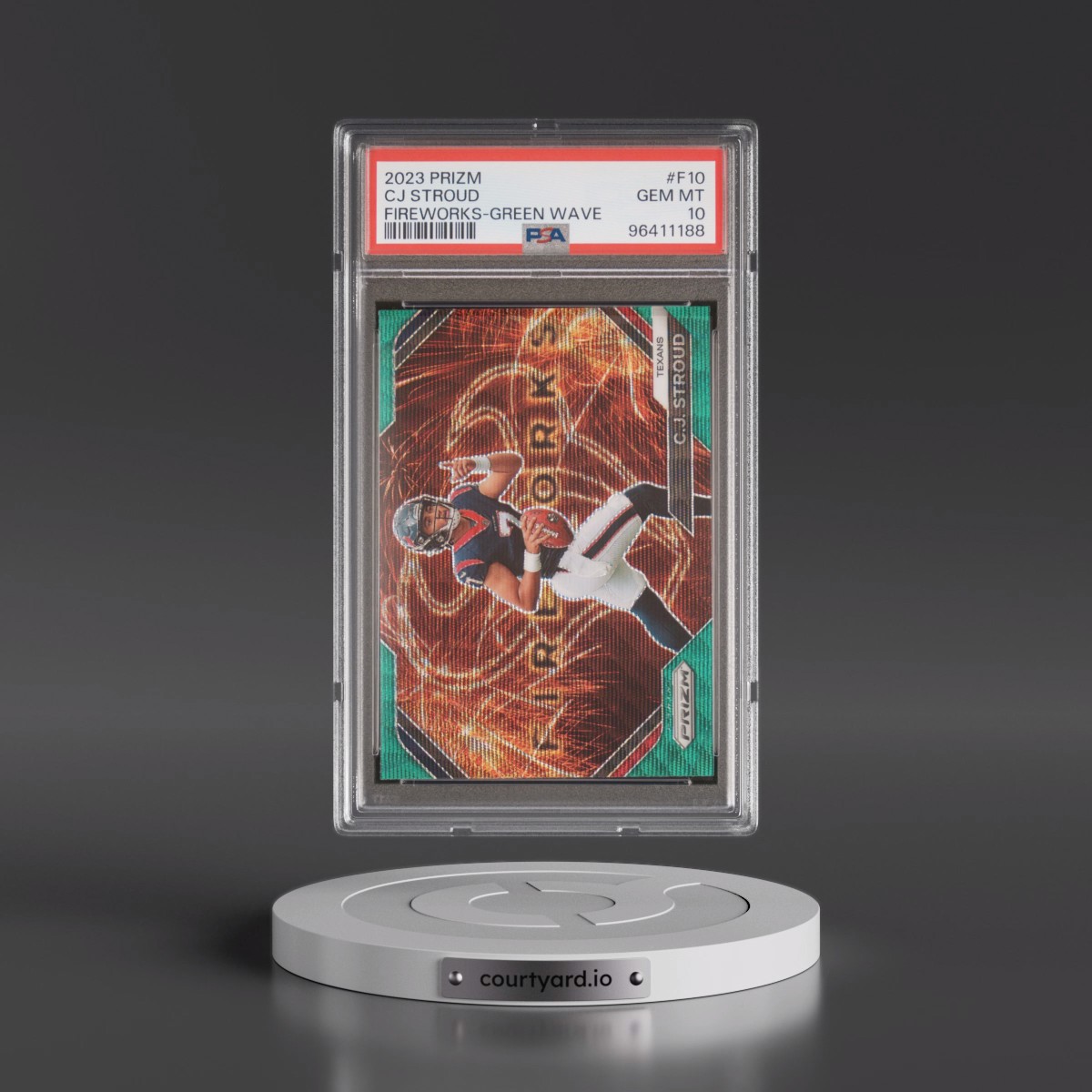 2023 Panini Prizm Fireworks CJ Stroud - Green Wave #F10 PSA 10