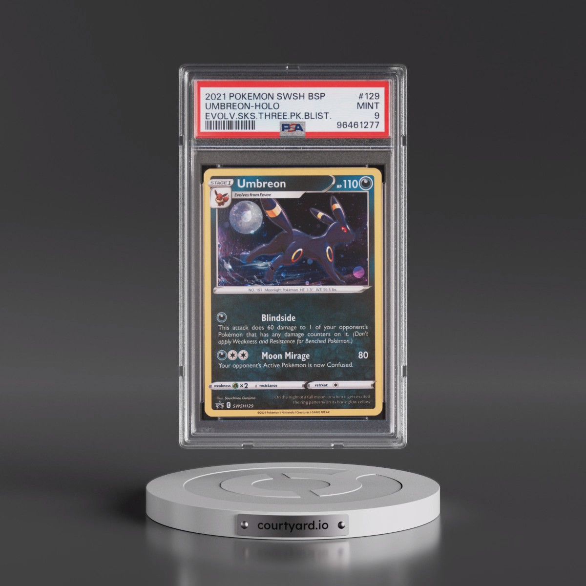 2021 Pokémon Swsh Black Star Promo #129 Umbreon - Holo Evolving Skies Three Pack Blisters (PSA 9 MINT)