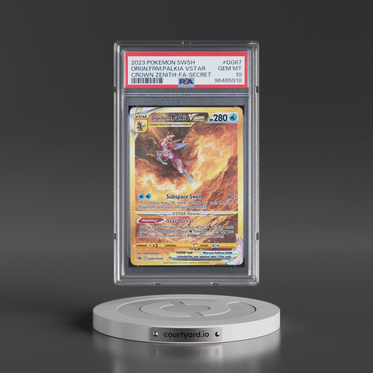 2023 Pokémon Sword and Shield Crown Zenith #GG67 Origin Forme Palkia Vstar - Full Art Secret (PSA 10 GEM MINT)