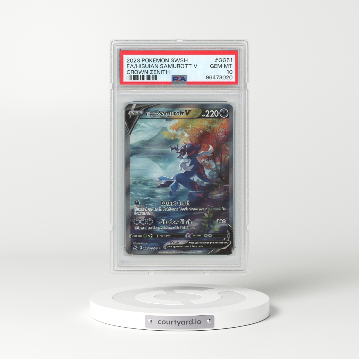 2023 Pokémon Sword and Shield Crown Zenith #GG51 Hisuian Samurott V - Holo Full Art (PSA 10 GEM MINT)