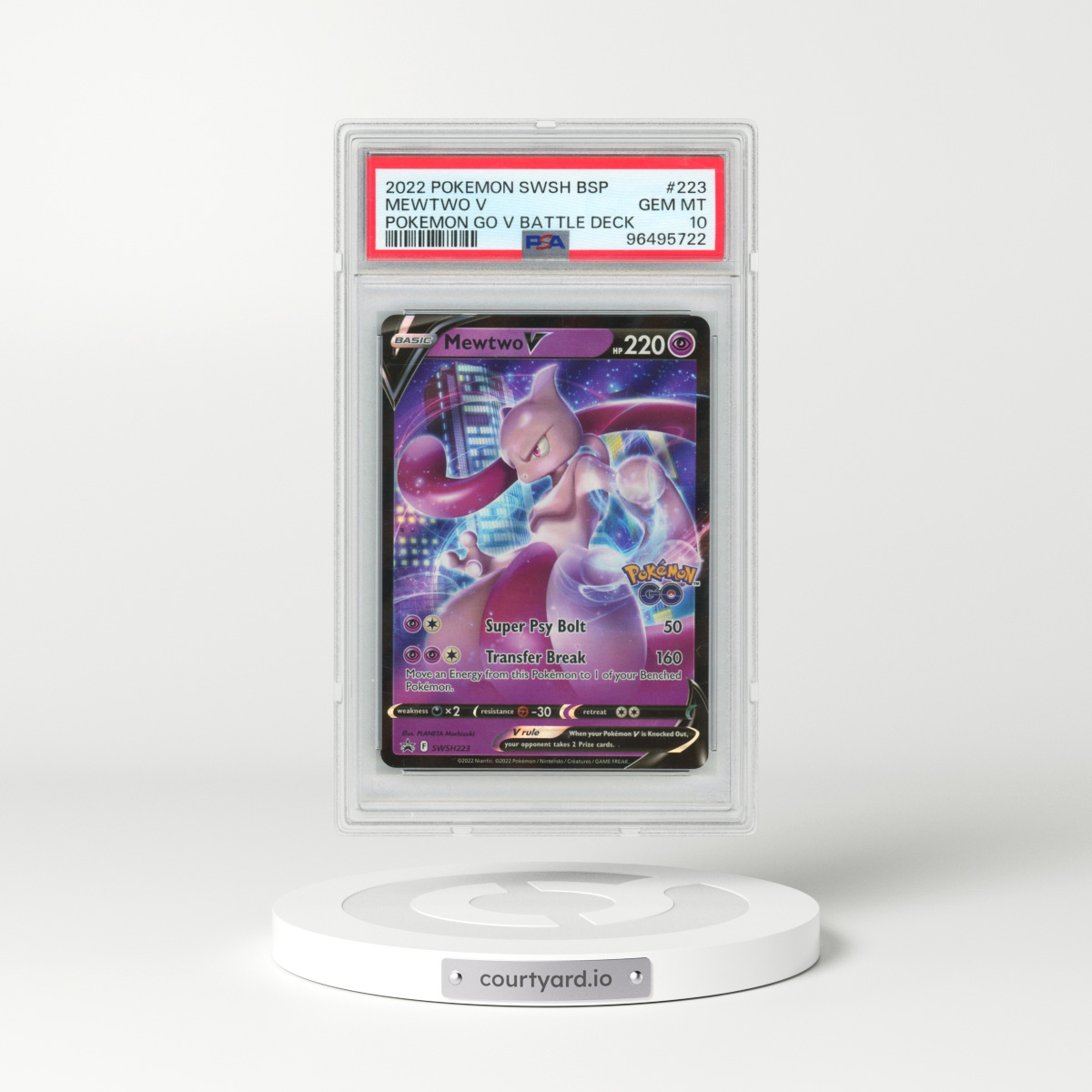 2022 Pokémon Swsh Black Star Promo #223 Mewtwo V - Holo Pokemon Go V Battle Deck (PSA 10 GEM MINT)