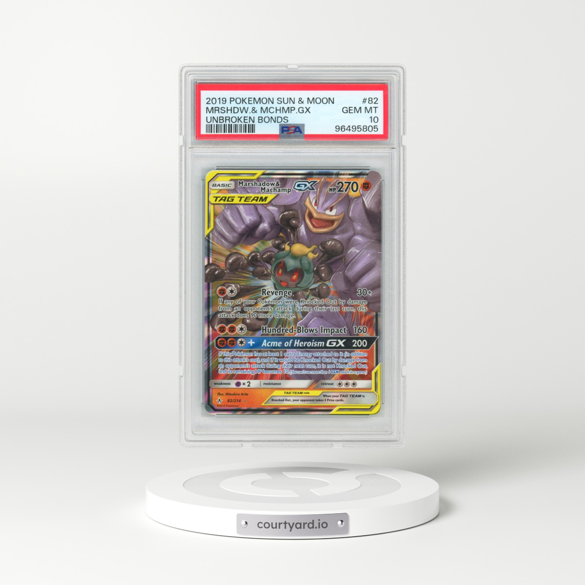 2019 Pokémon Sun & Moon Unbroken Bonds #82 Marshadow & Machamp GX - Holo (PSA 10 GEM MINT)