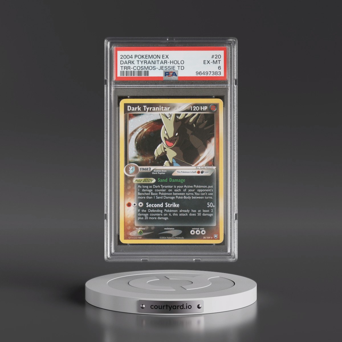 2004 Pokémon EX Team Rocket Returns #20 Dark Tyranitar - Holo Cosmos-Jessie Theme Deck (PSA 6 EX-MT)