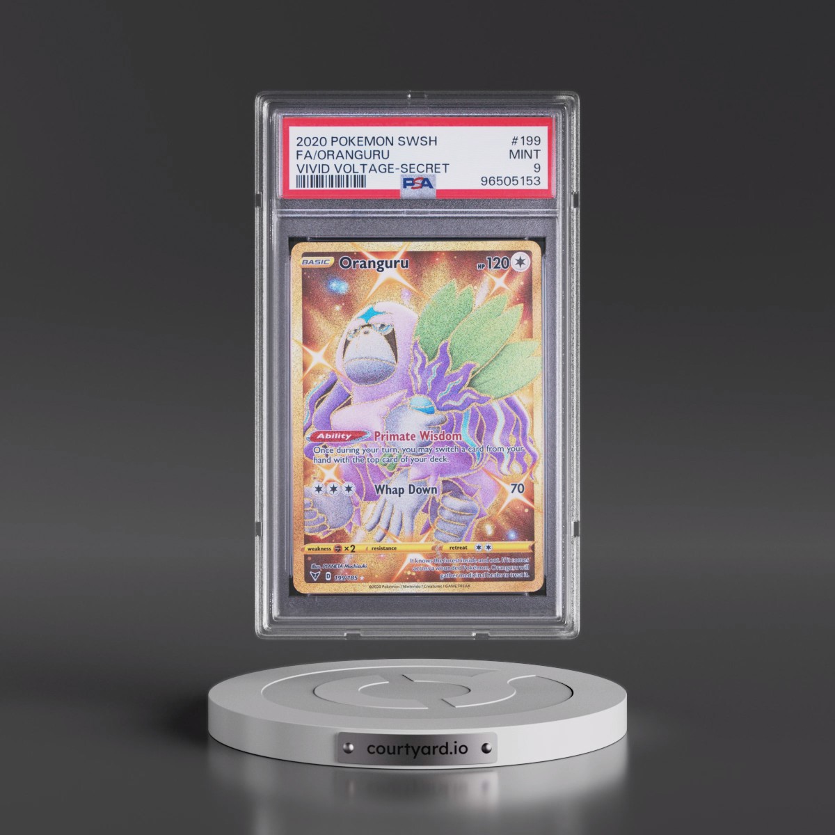2020 Pokémon Sword & Shield Vivid Voltage #199 Oranguru - Full Art Secret (PSA 9 MINT)