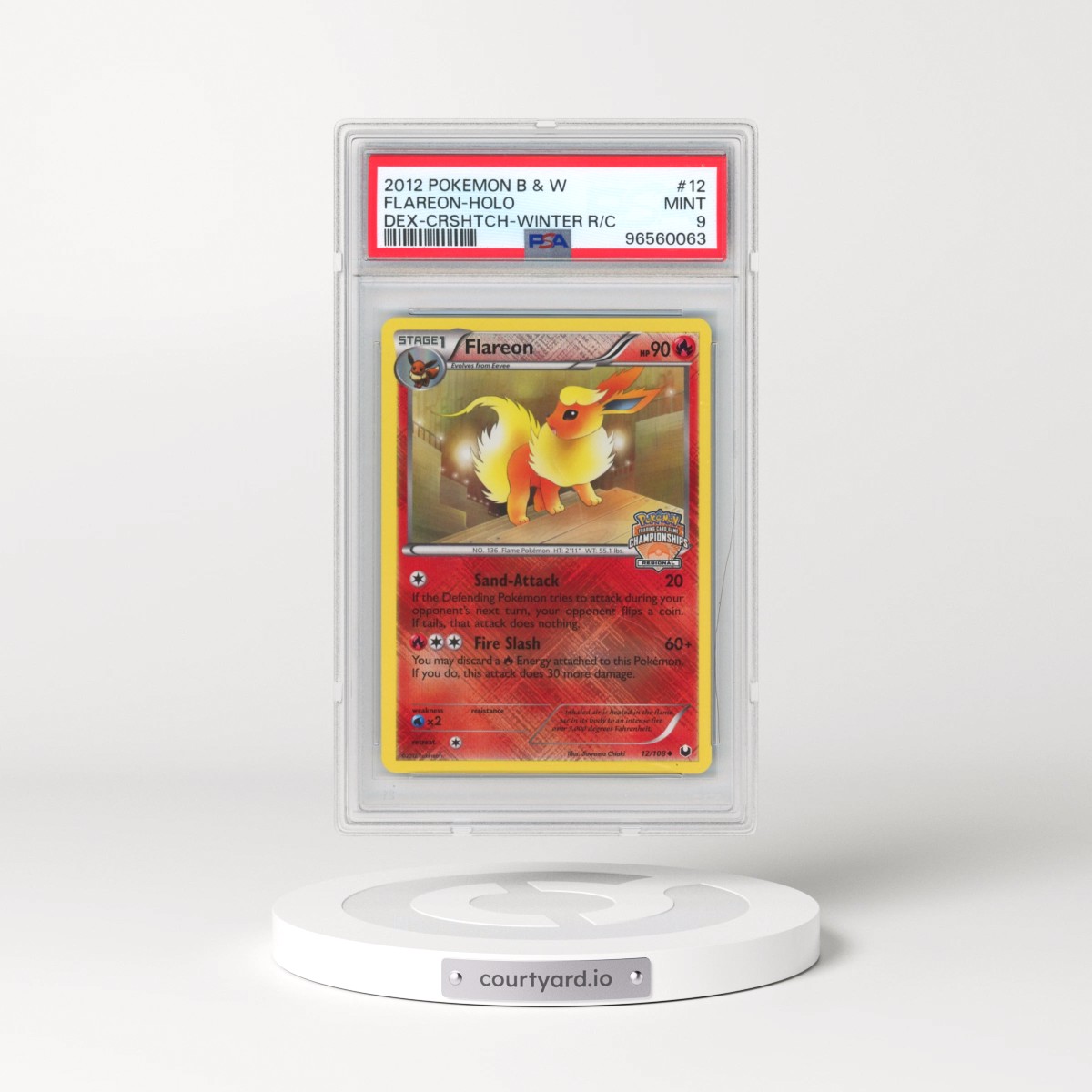 2012 Pokémon Black & White Dark Explorers #12 Flareon - Holo Crosshatch-2012 Winter Regional Championships (PSA 9 MINT)