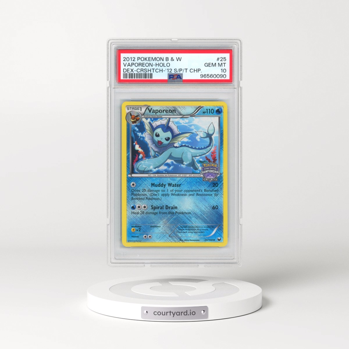 2012 Pokémon Black & White Dark Explorers #25 Vaporeon - Holo Crosshatch-2012 State/Province/Territory Championships (PSA 10 GEM MINT)