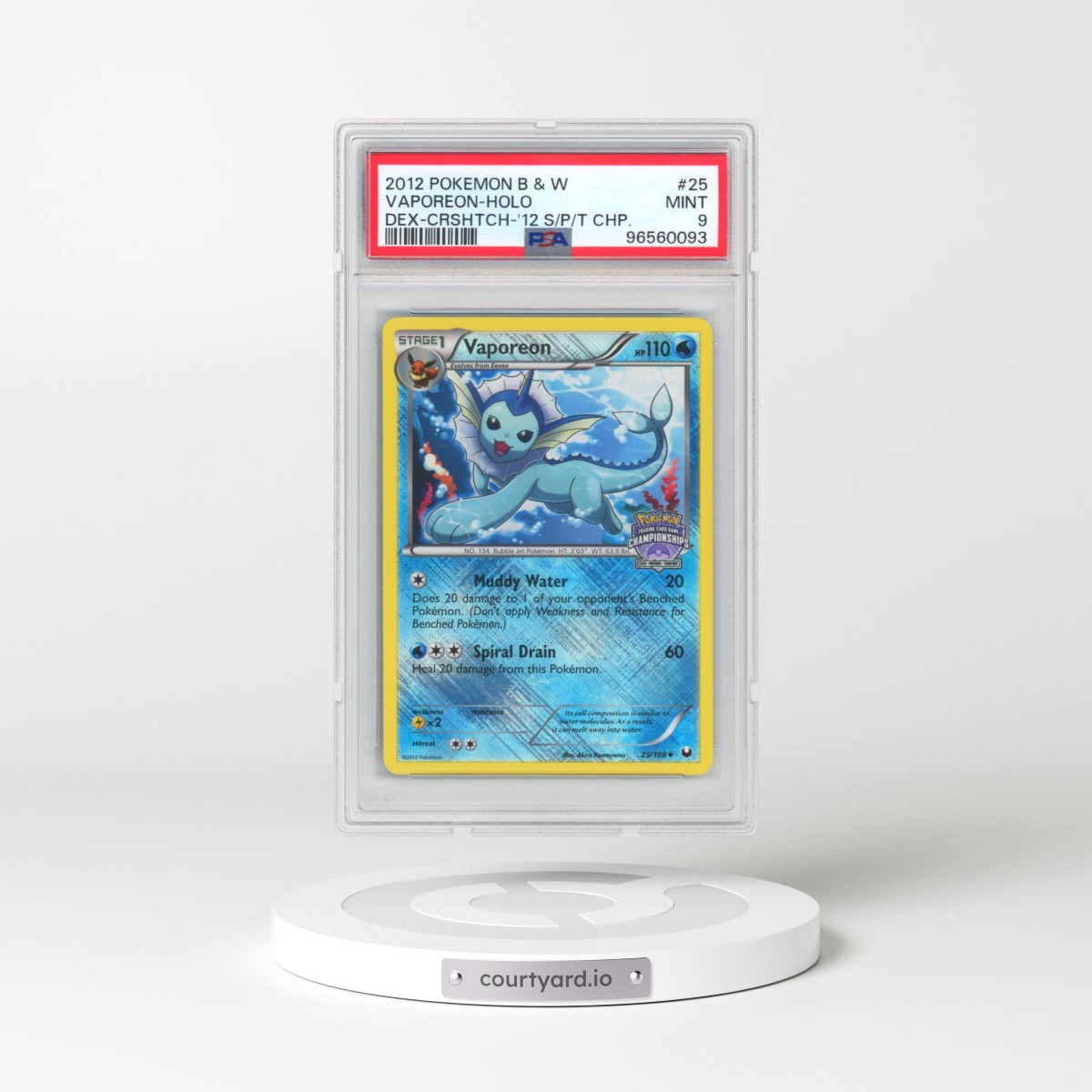 2012 Pokémon Black & White Dark Explorers #25 Vaporeon - Holo Crosshatch-2012 State/Province/Territory Championships (PSA 9 MINT)