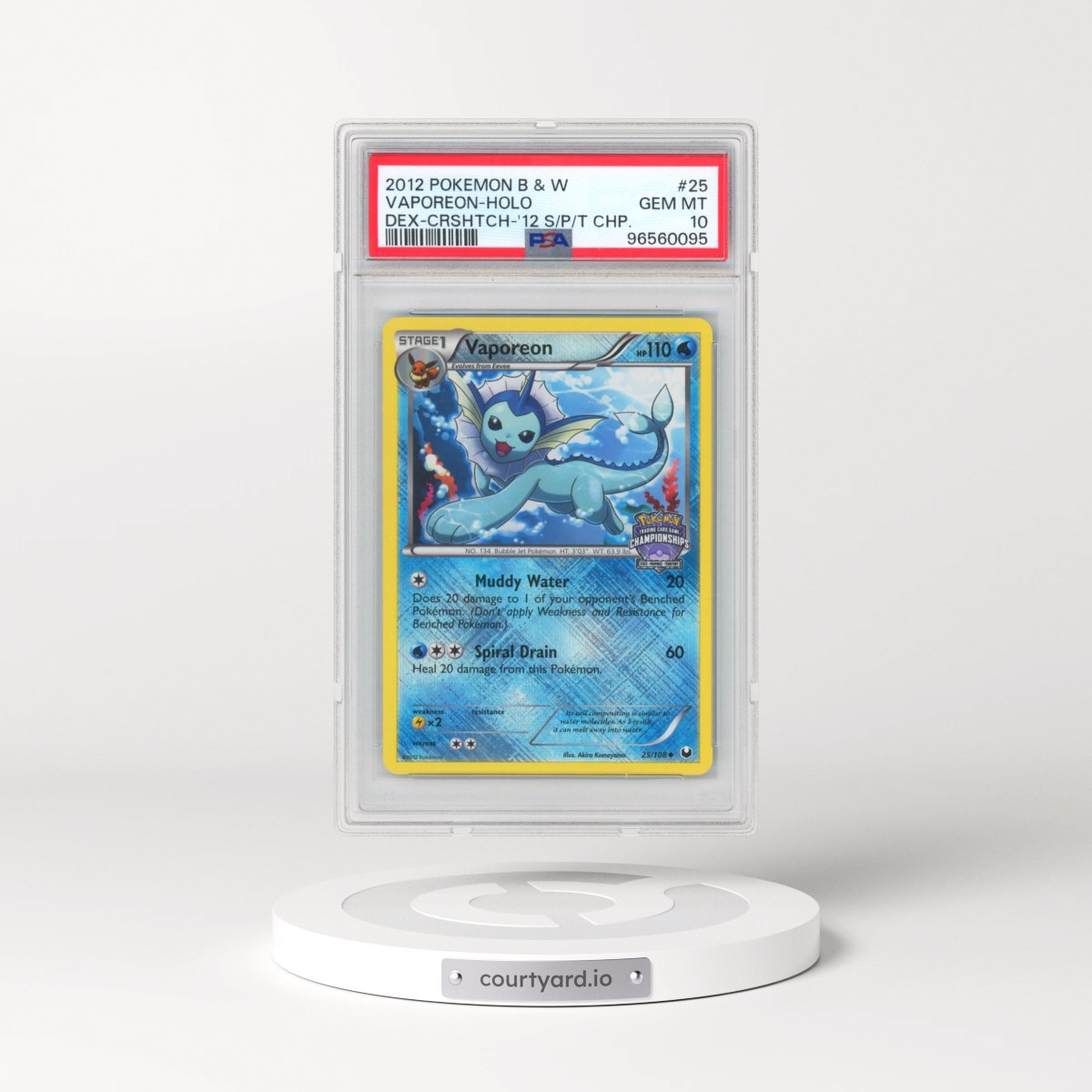 2012 Pokémon Black & White Dark Explorers #25 Vaporeon - Holo Crosshatch-2012 State/Province/Territory Championships (PSA 10 GEM MINT)