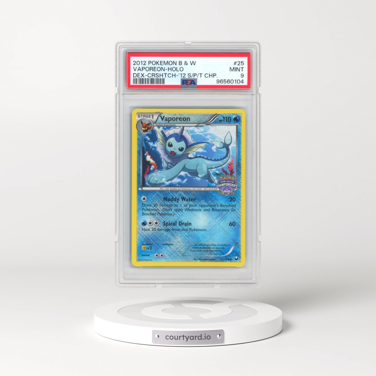 2012 Pokémon Black & White Dark Explorers #25 Vaporeon - Holo Crosshatch-2012 State/Province/Territory Championships (PSA 9 MINT)