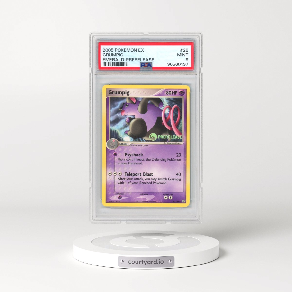 2005 Pokémon EX Emerald #29 Grumpig - Prerelease (PSA 9 MINT)
