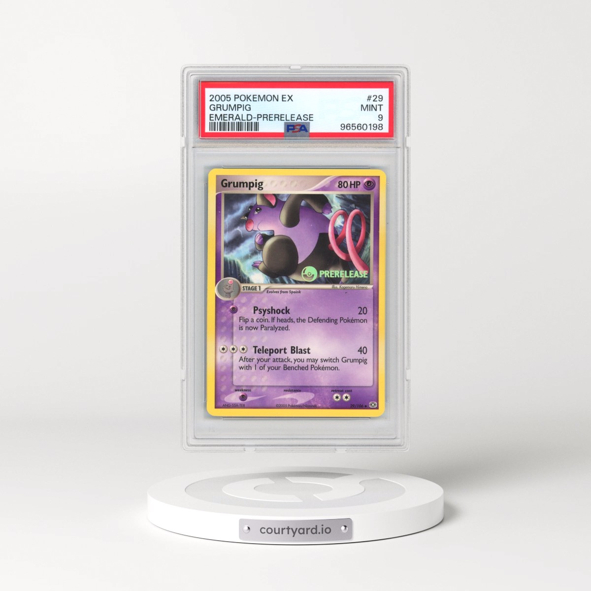2005 Pokémon EX Emerald #29 Grumpig - Prerelease (PSA 9 MINT)