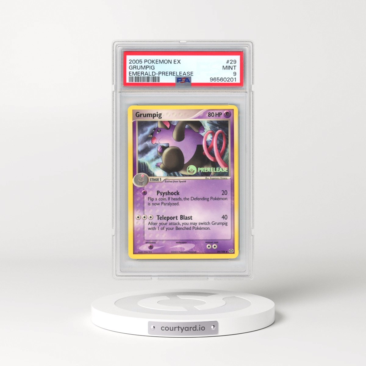 2005 Pokémon EX Emerald #29 Grumpig - Prerelease (PSA 9 MINT)