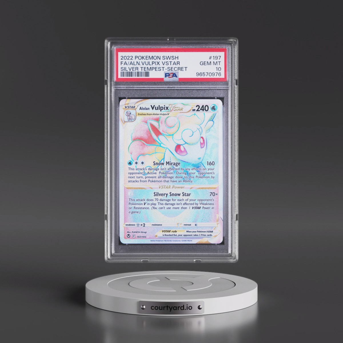 2022 Pokémon Sword & Shield Silver Tempest #197 Alolan Vulpix Vstar - Full Art Secret (PSA 10 GEM MINT)