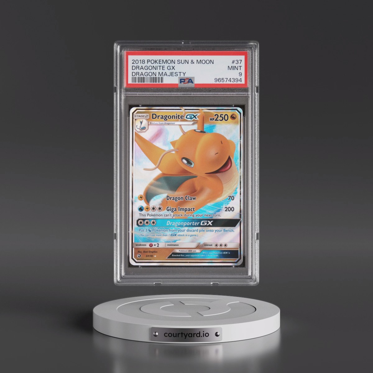 2018 Pokémon Sun & Moon Dragon Majesty #37 Dragonite GX - Holo (PSA 9 MINT)